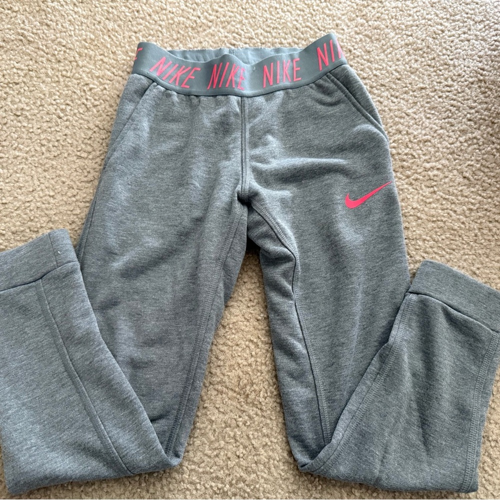 Nike Kids Gray Joggers with Pink Accents